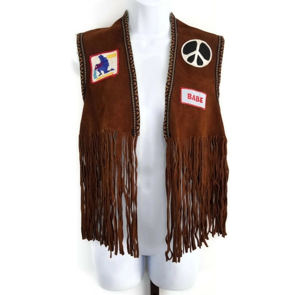 Jackets & Blazers - Suede Fringe Hippie Vest with Vintage Patches
